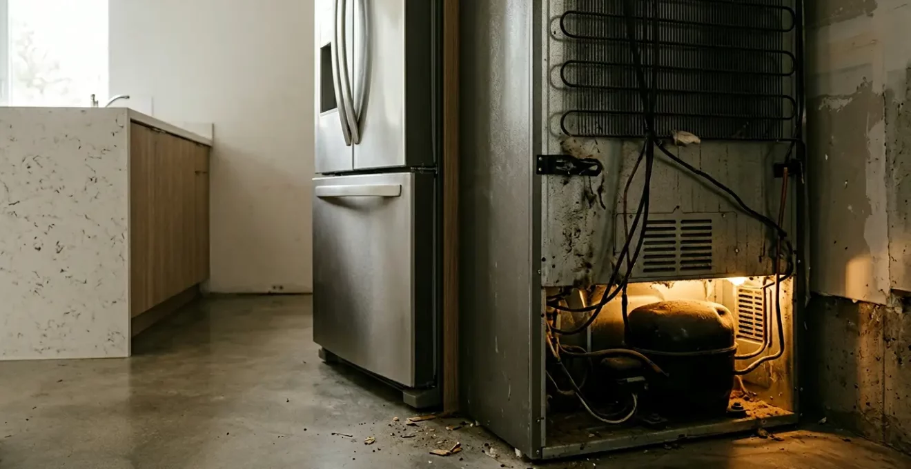 Blatte germanique explorant l'arrière d'un appareil électroménager dans une cuisine moderne