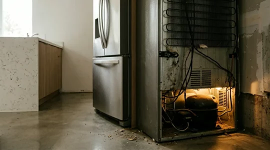 Blatte germanique explorant l'arrière d'un appareil électroménager dans une cuisine moderne