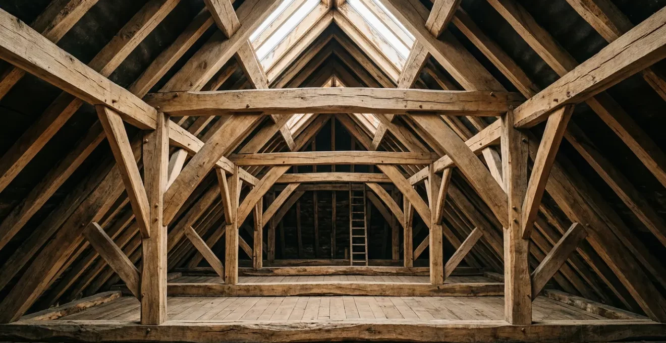 Restauration artisanale d'une charpente ancienne en bois massif