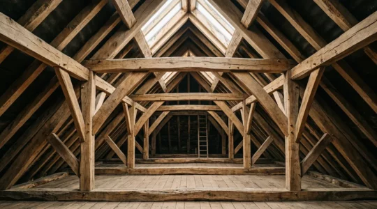 Restauration artisanale d'une charpente ancienne en bois massif