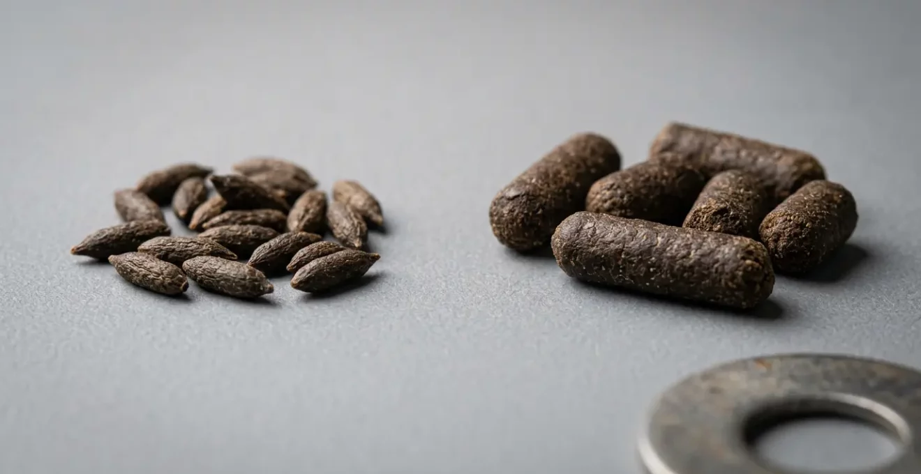 Comparaison visuelle entre crottes de souris et crottes de rats sur fond neutre