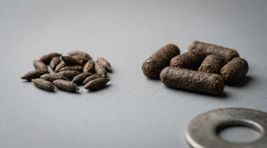 Comparaison visuelle entre crottes de souris et crottes de rats sur fond neutre