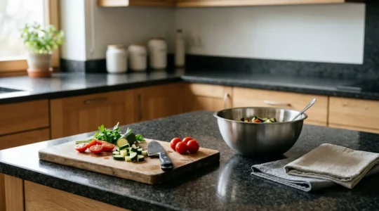 Scène de cuisine montrant les risques de contamination alimentaire par les rongeurs et les bactéries pathogènes