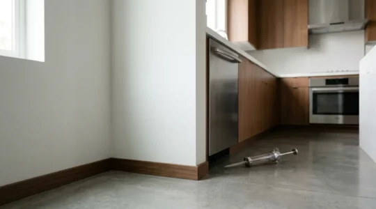 Technicien appliquant un traitement ciblé contre les nuisibles dans un environnement domestique