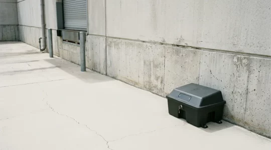 Poste d'appâtage sécurisé professionnel avec système de verrouillage installé le long d'un mur