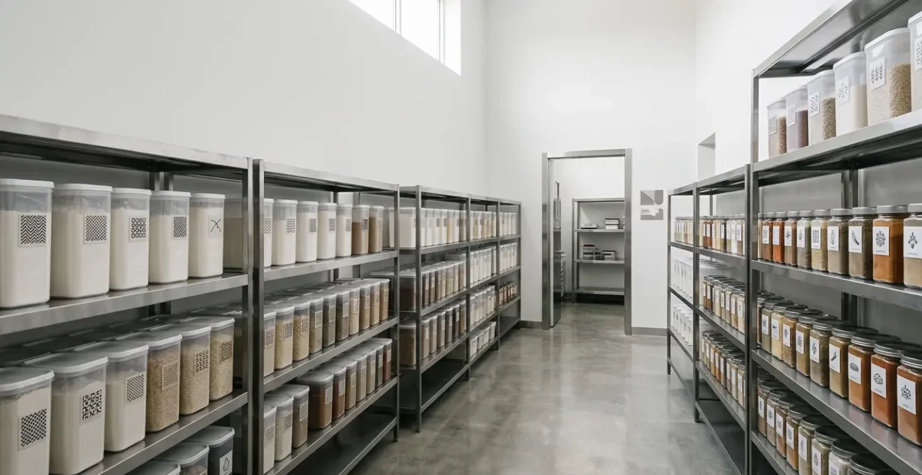 Environnement de stockage professionnel de farine avec système de contrôle sanitaire