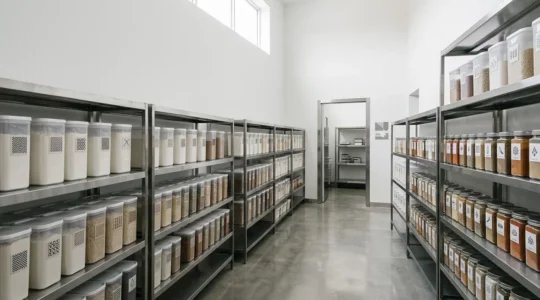 Environnement de stockage professionnel de farine avec système de contrôle sanitaire