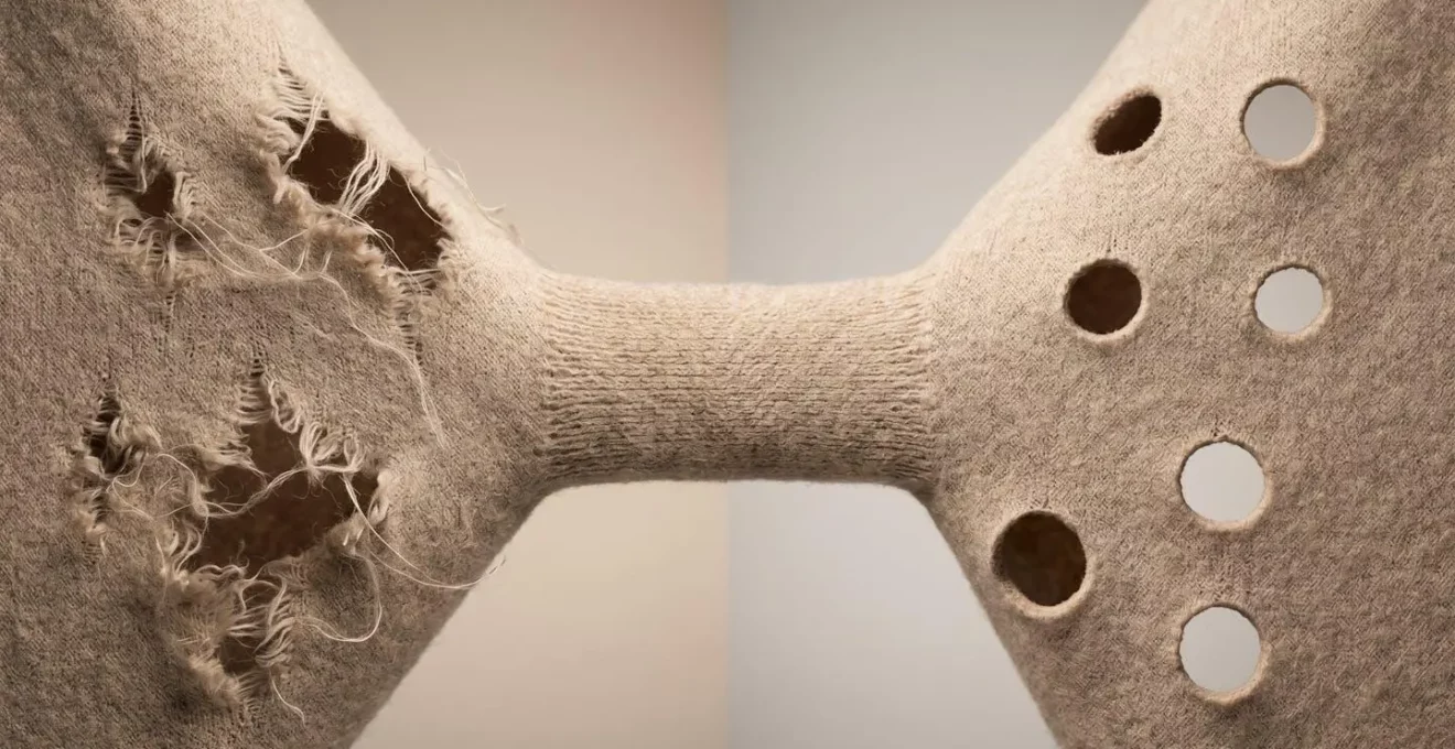 Comparaison visuelle des dégâts caractéristiques laissés par les larves de mites versus anthrènes sur textiles