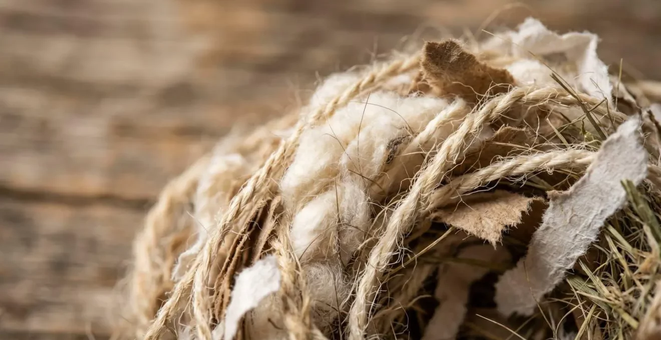 Gros plan sur des matériaux de nidification naturels utilisés par les souris