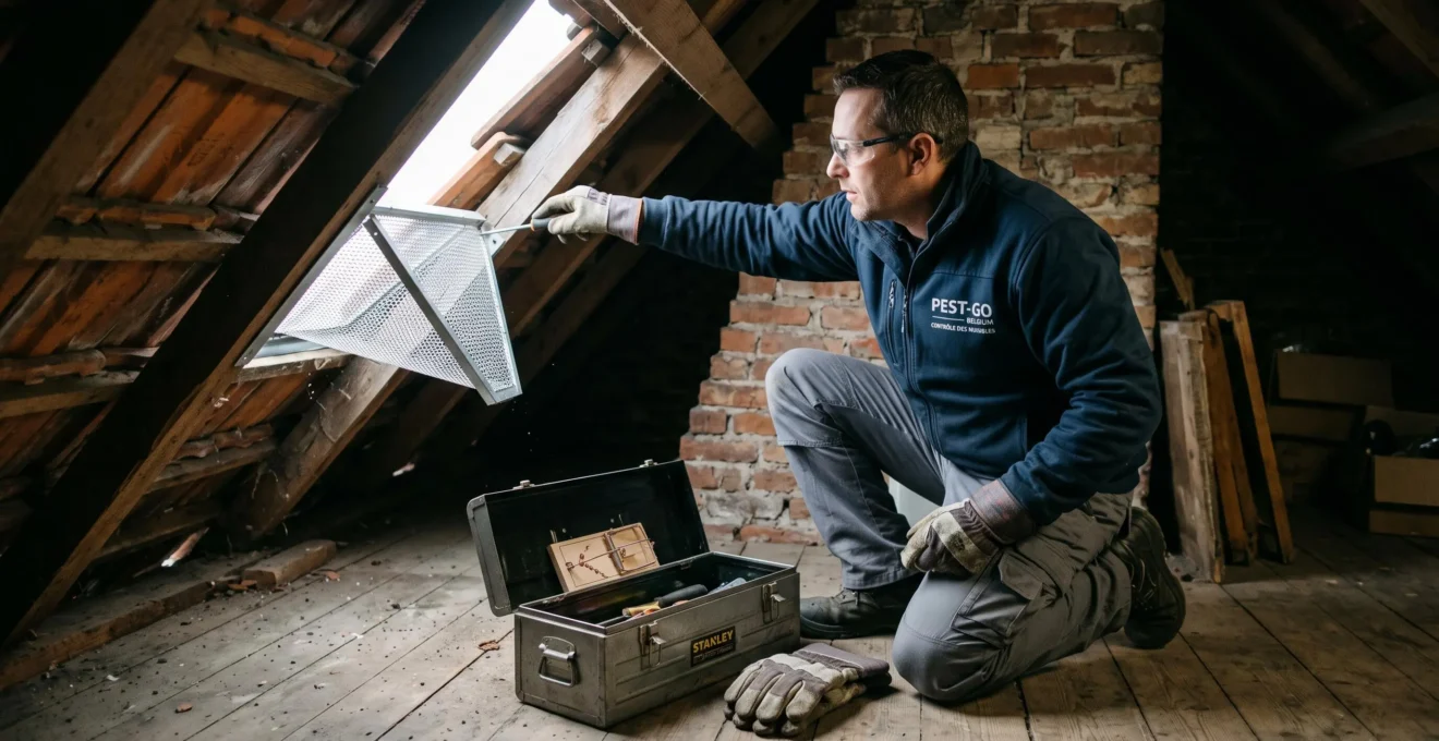 Un professionnel installe un dispositif de sortie près d'une ouverture de toiture.